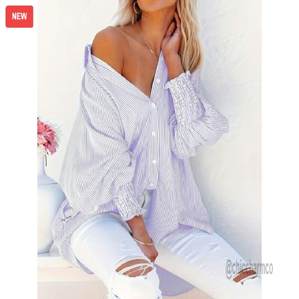 Wrinkle-Resistant Oversized Button-Down Shirt Wit… - image 5